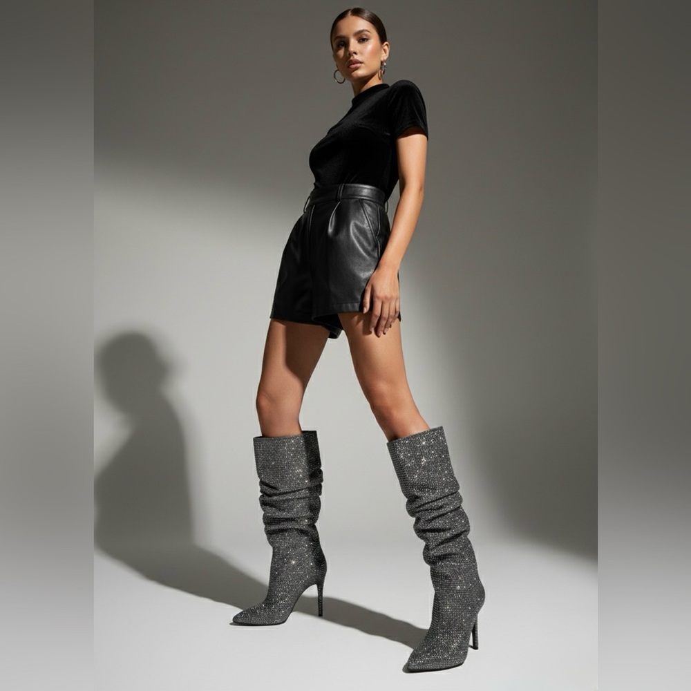 Jessica Simpson Black Glitter Heeled Boots